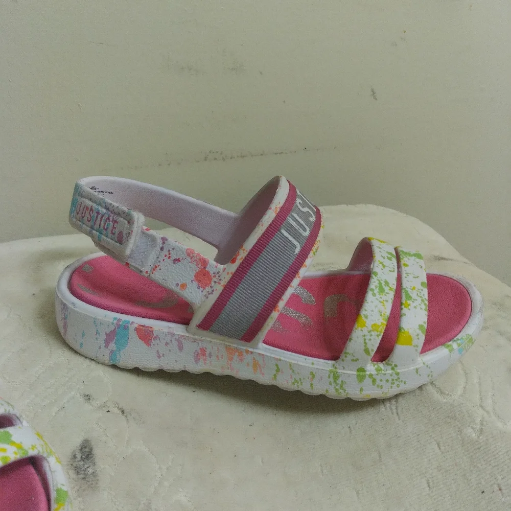 JUSTICE Kids Sandals - Pink and Green Size 13 - 7 Inches Inside